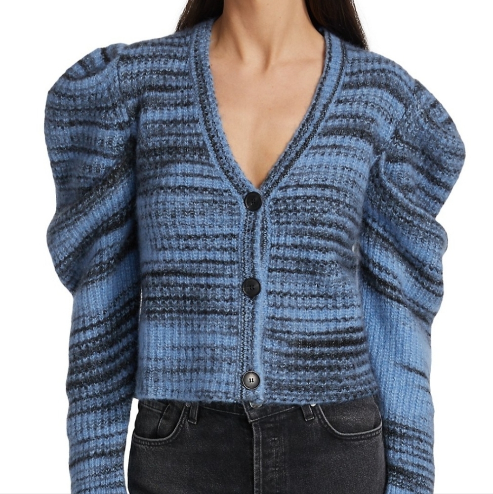 NAADAM Space Dye Alpaca Blue Puff Sleeves Cardigan